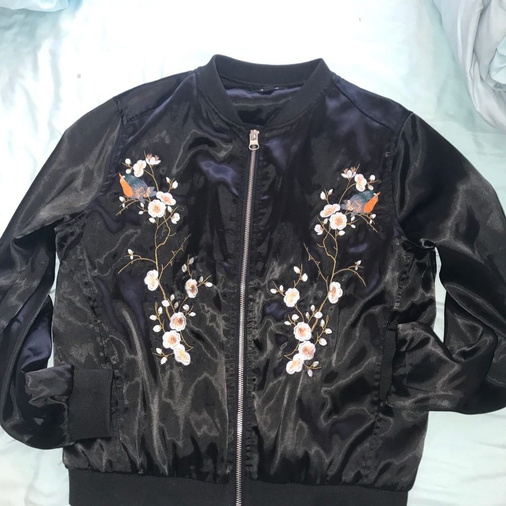 Black Embroidered Vintage Bomber Jacket